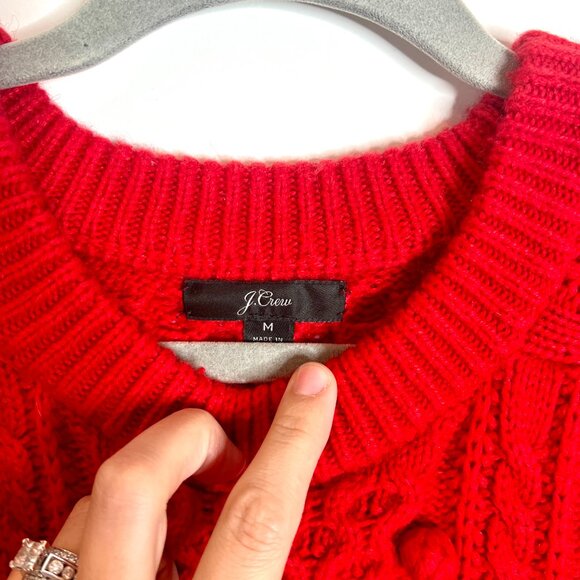 J. Crew Red Cable Knit Popcorn Crew Neck Sweater Holiday Preppy Classic Medium - Picture 4 of 7